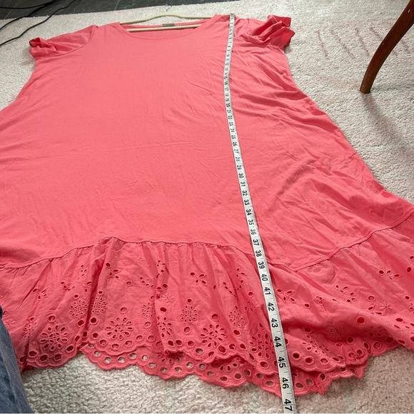 Logo Lori Goldstein T Shirt Dress Eyelet Tiered Hem Coral Dress Size 2X - Picture 9 of 12